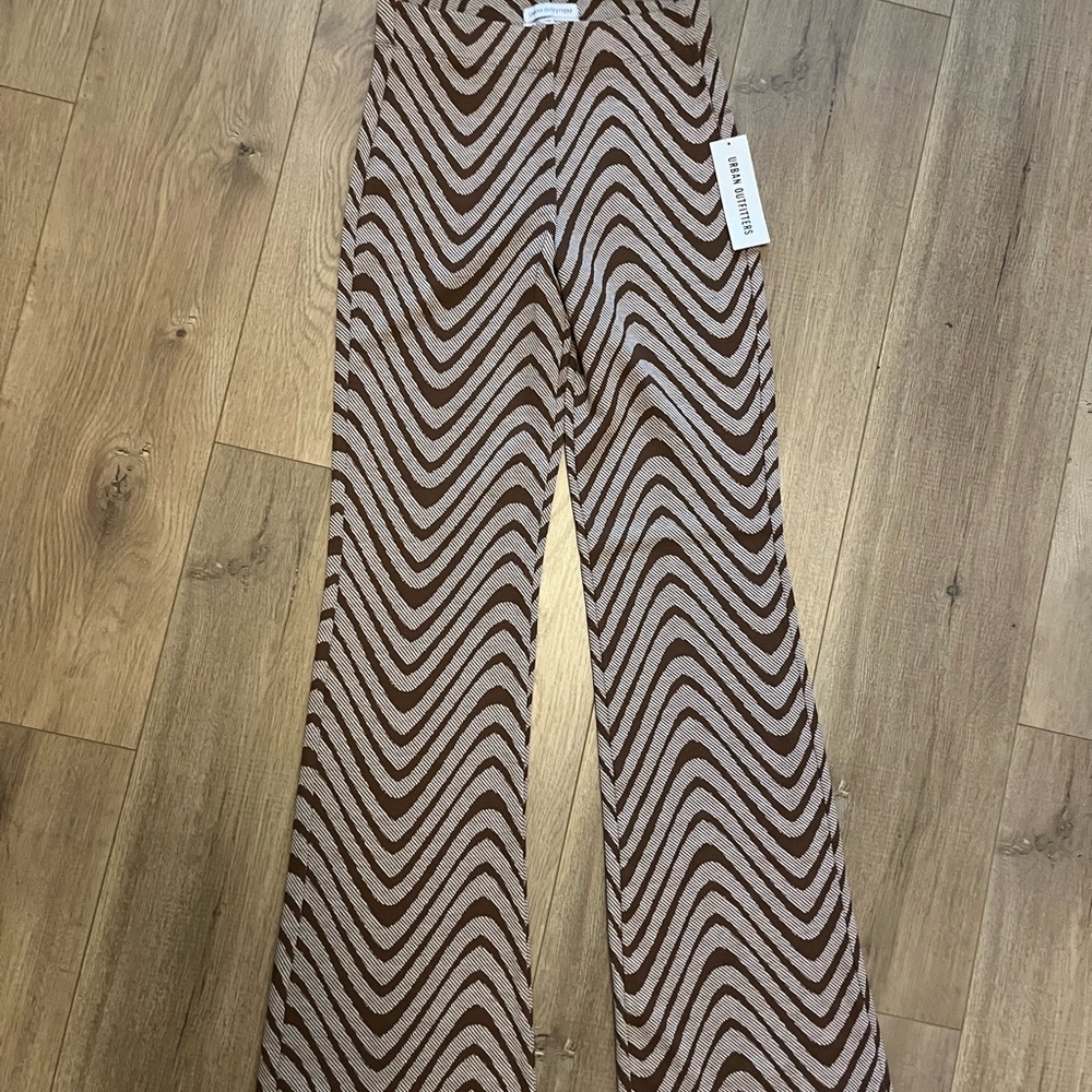 Urban Outfitters Brown and Cream Zigzag Flare Pants